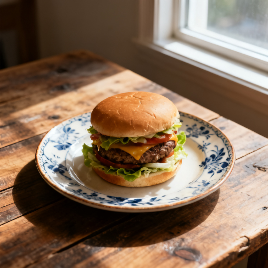 Grillade hamburgare med cheddarost, bacon och sötpotatispommes