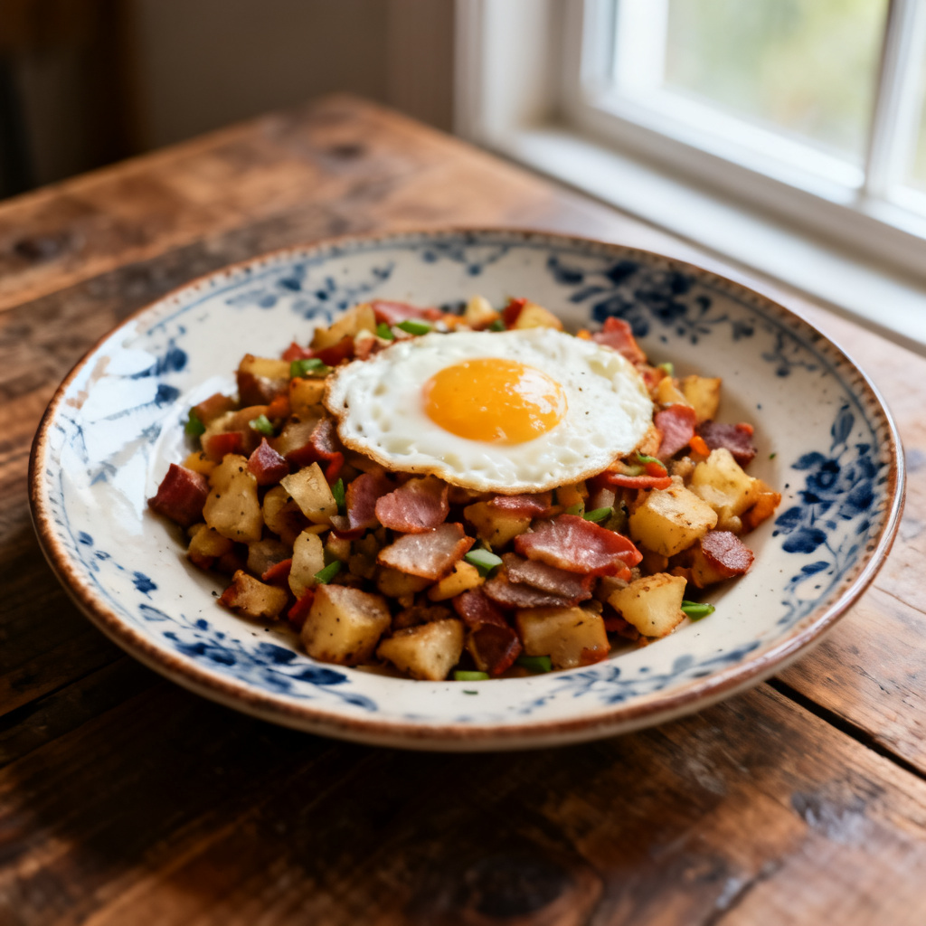 Skillet Sweet Potato Chicken Hash med Ägg