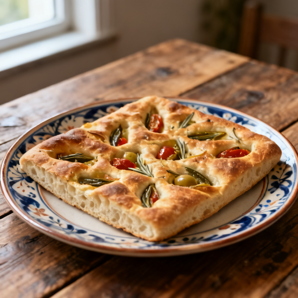 Röd lök, gruyère och rosmarin fougasse