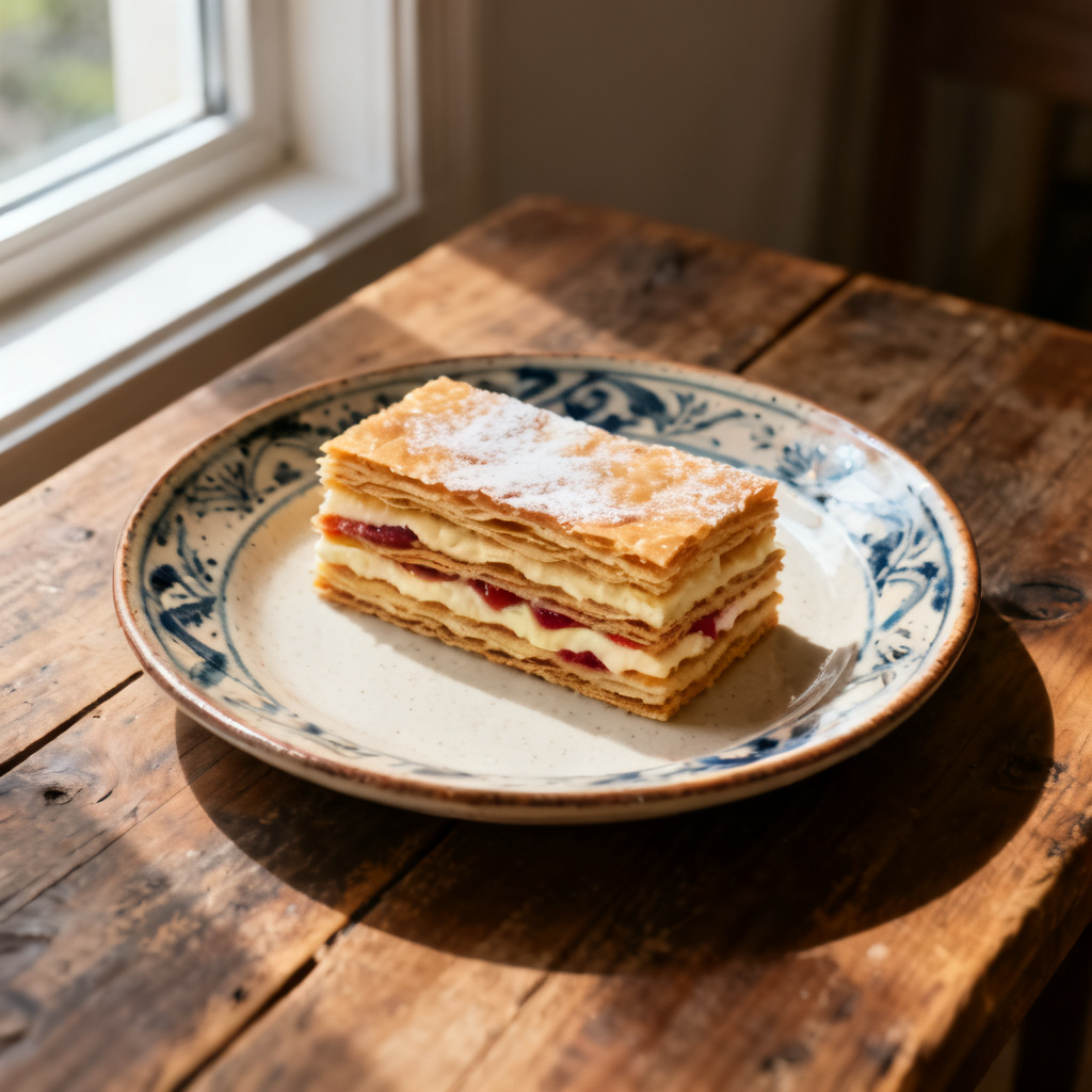 Jordgubbs- och vit chokladmillefeuille