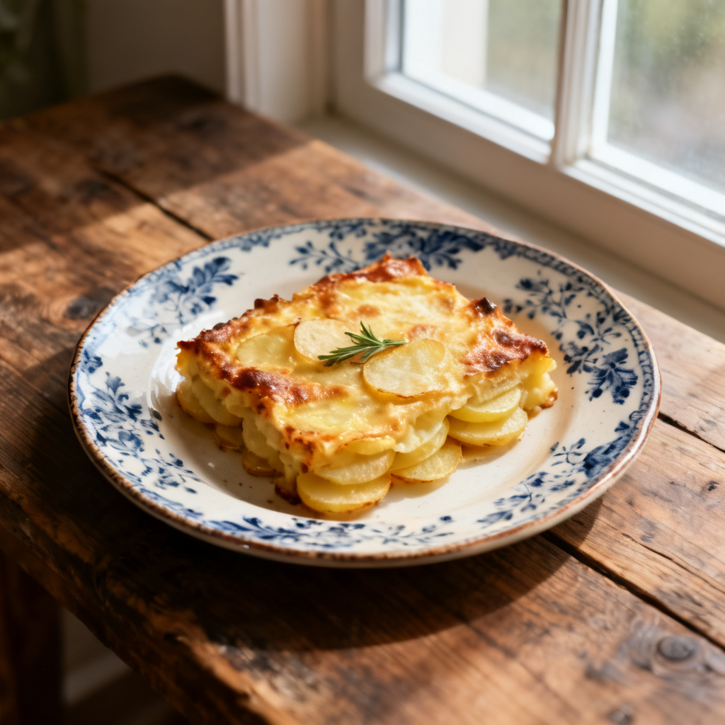 Bacon- och getostgratinerad potatis