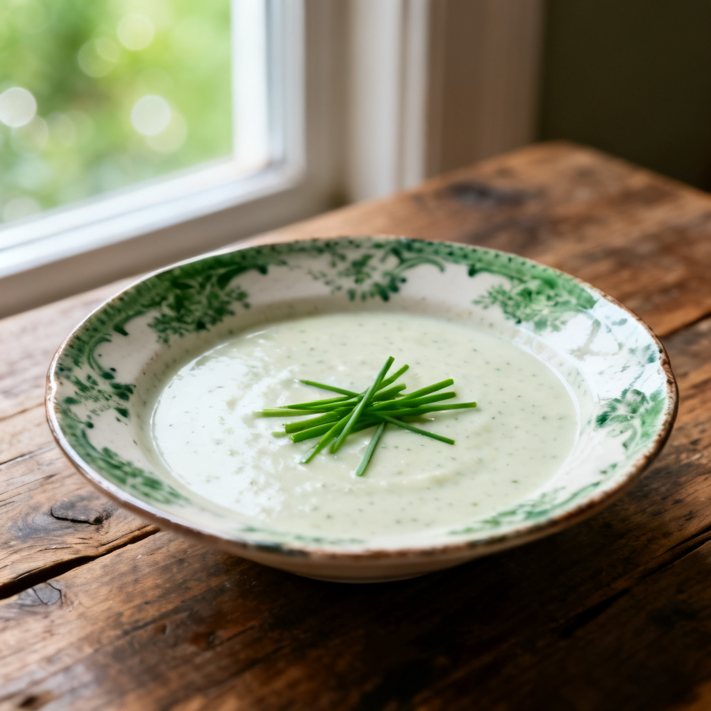 Vichyssoise och sallad med skogschampinjon, jordärtskocka och lökcrème