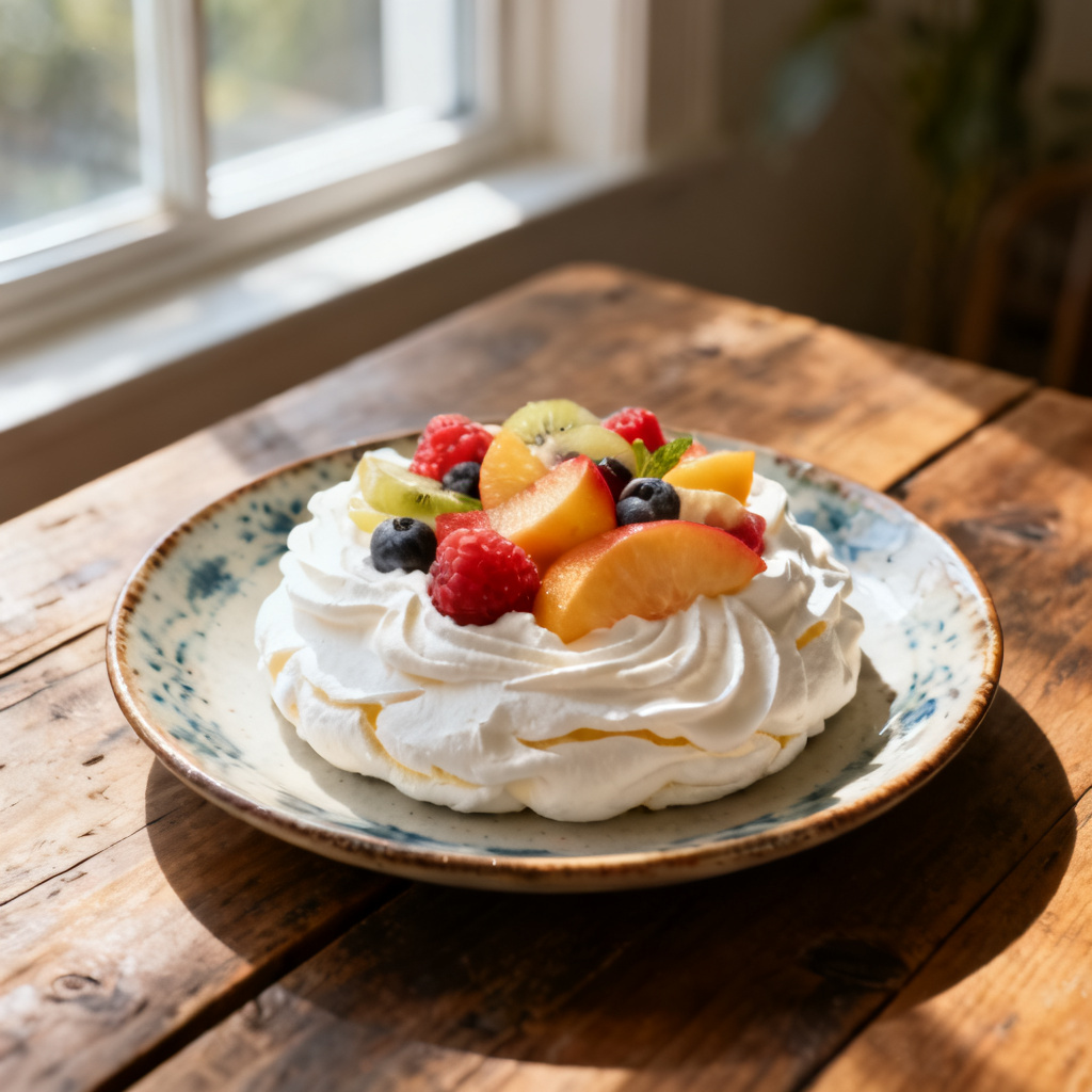 Pavlova med lemoncurdgrädde och färska bär