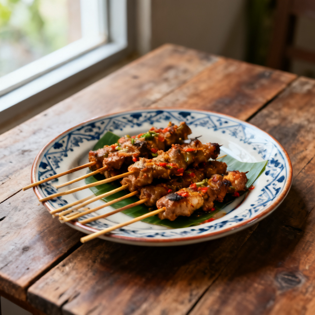 Satay med fräsch jordnötssås