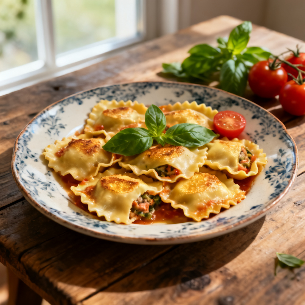 Ravioli med dragonsmör, svamp och hasselnötter