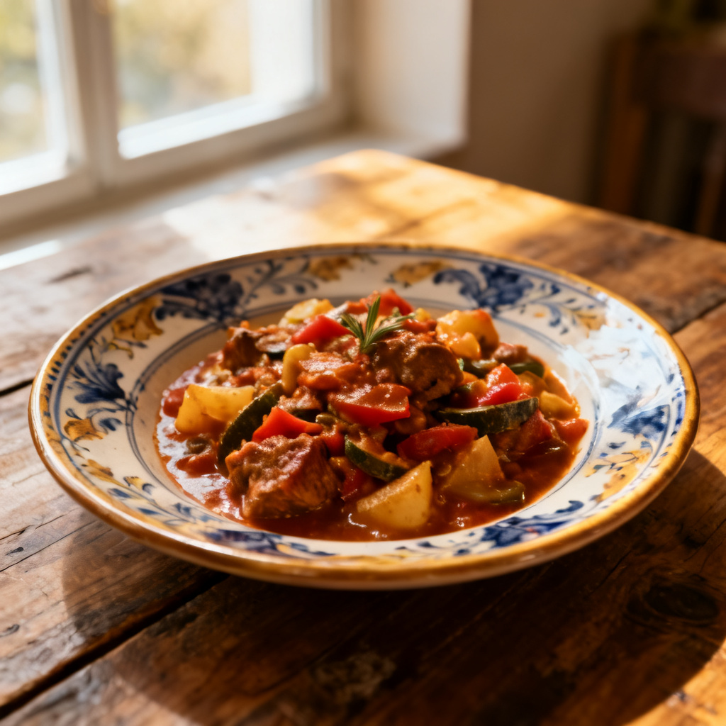 Kyckling cacciatore i en gryta med orzo