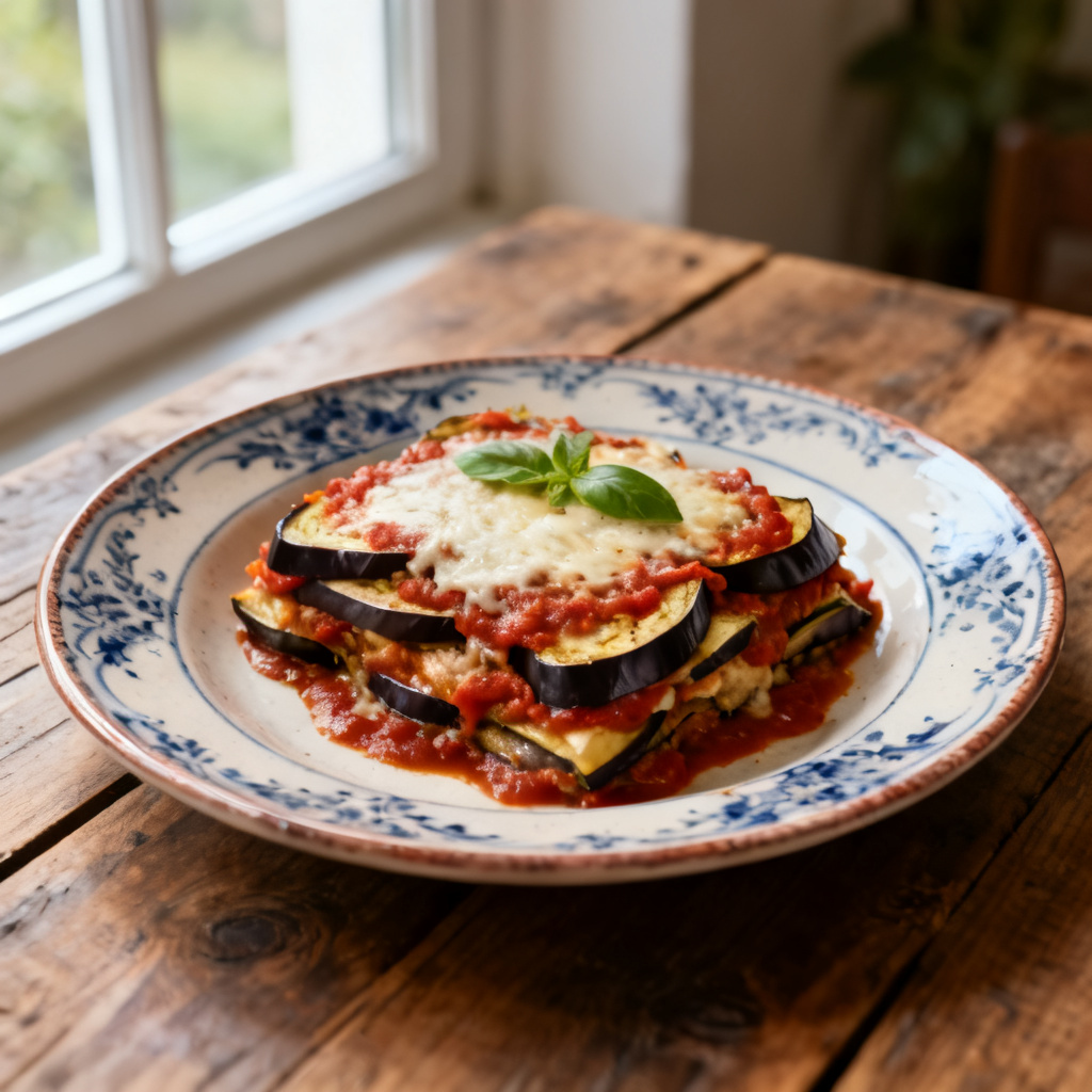 Aubergine Milanese med spaghetti