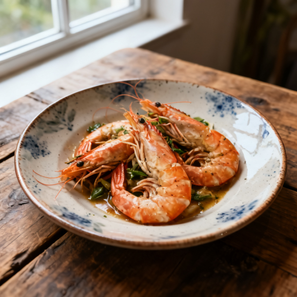 Chilimarinerad scampi med vitlöksaioli