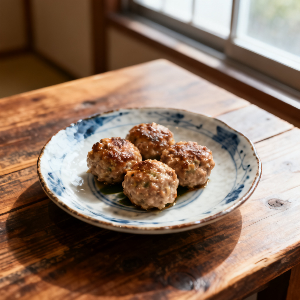 Tsukune med ris och rökig pokesås