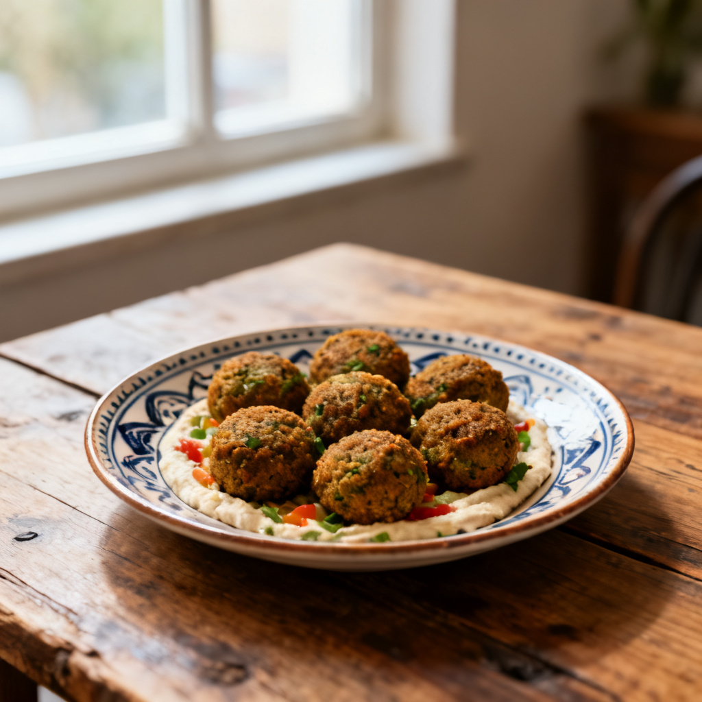 Bakat falafel & blomkålstabbouleh, grön tahinisås & brända vårlökar