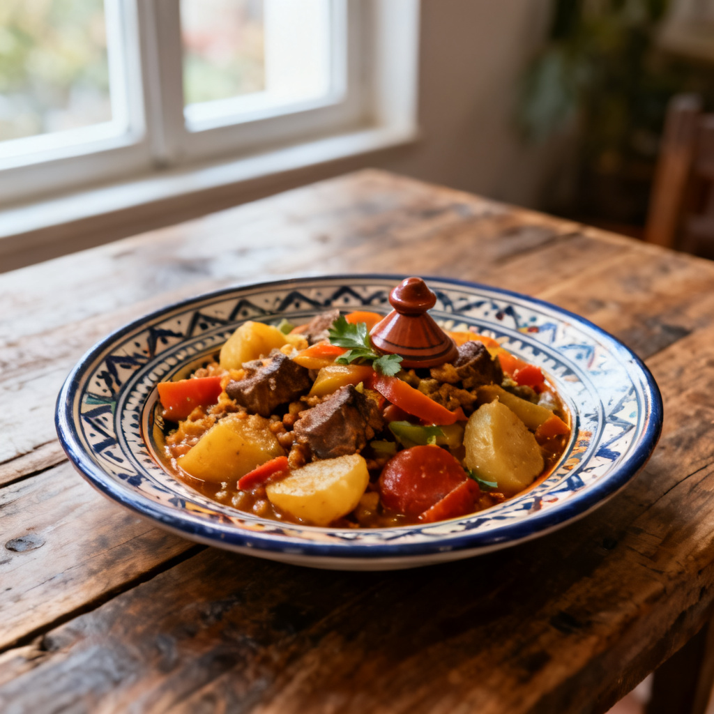 Torsk och olivtagine med brun ris