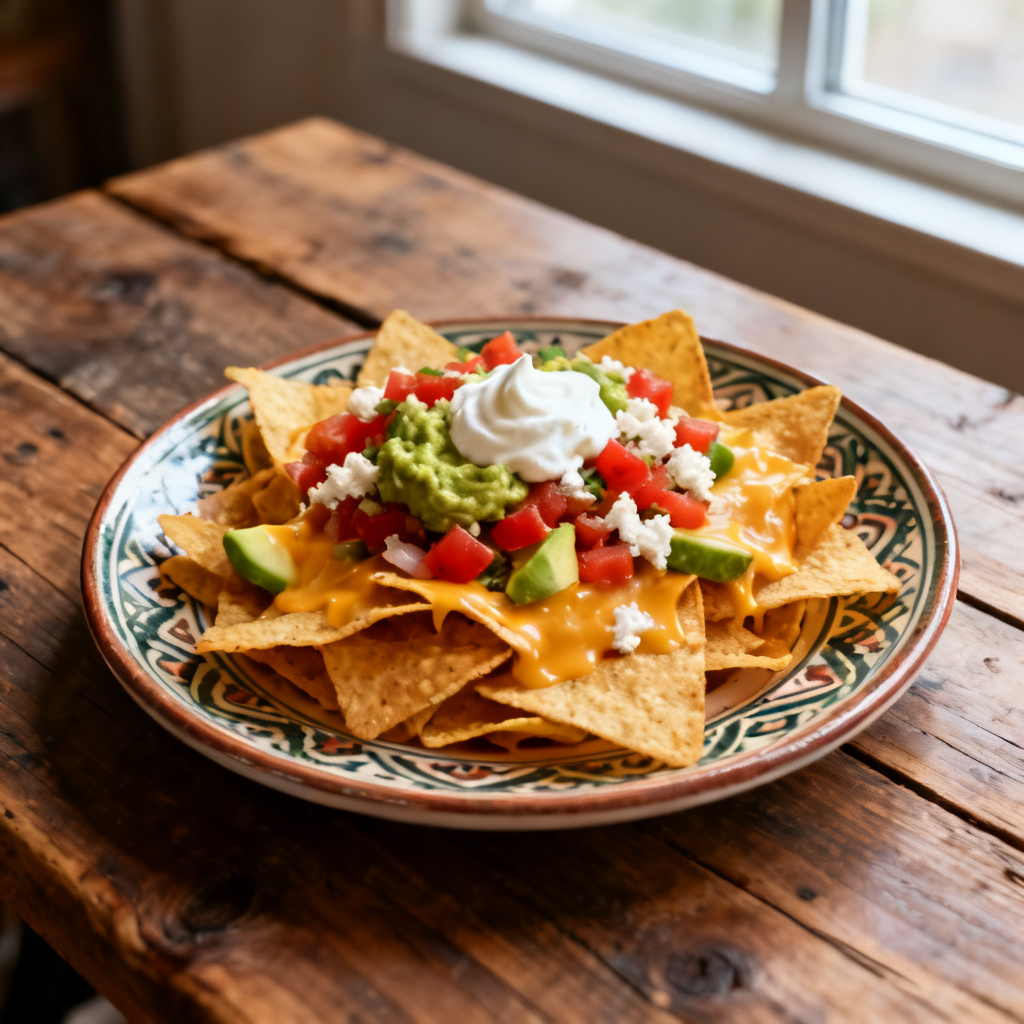 Nachos med svart bönröra och guacamole