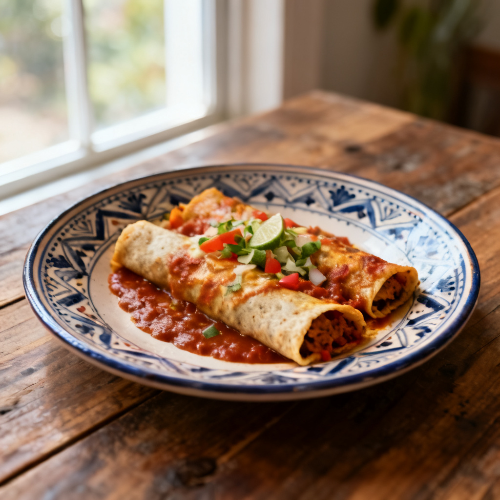 Enchiladas med guacamole och tomatsalsa