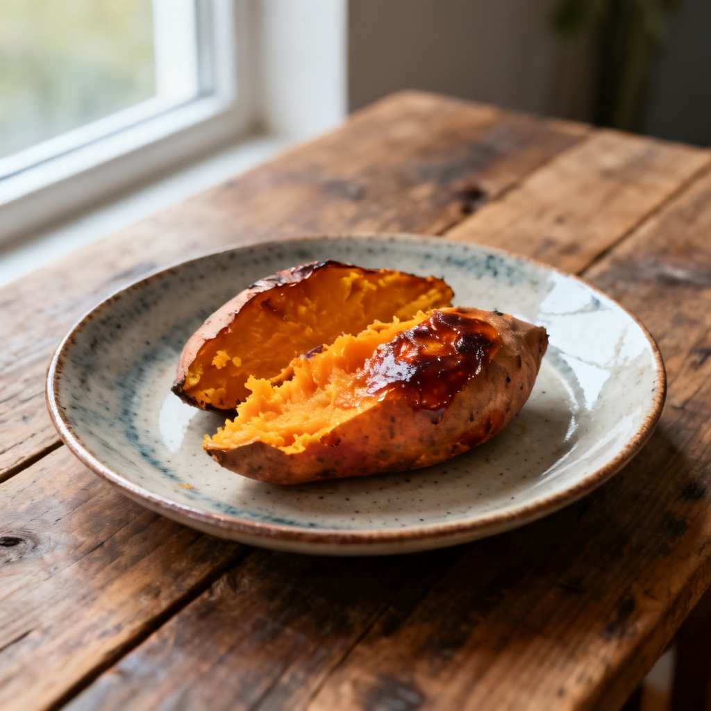 Rostad sötpotatis med fetaost, citron och persilja med vitlöksstekt portabellosvamp