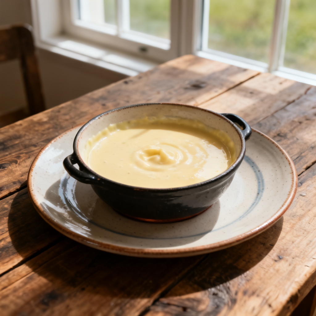 Rökig 3-ostfondue med rostade vitlöksmjölkade croissanter.