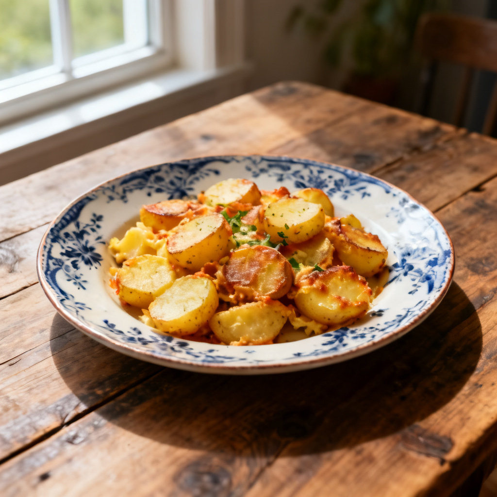 Bakad potatis med chevre, färska örter och äpple
