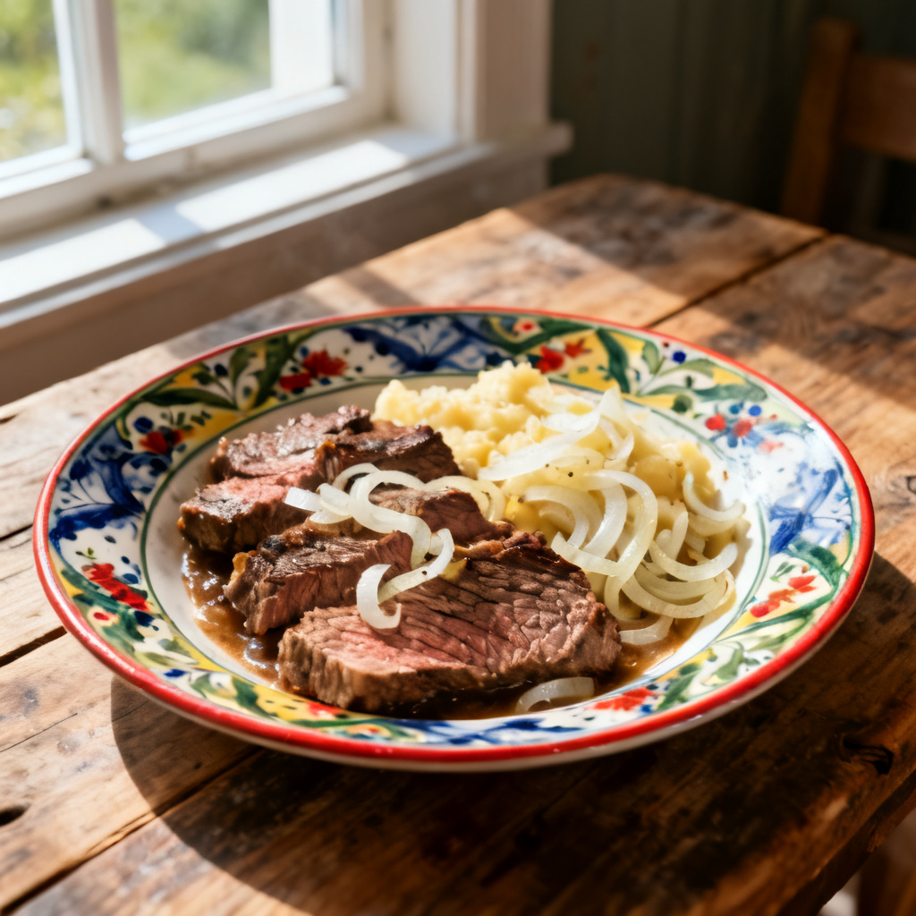 Biff med lök och ugnsstekt potatis