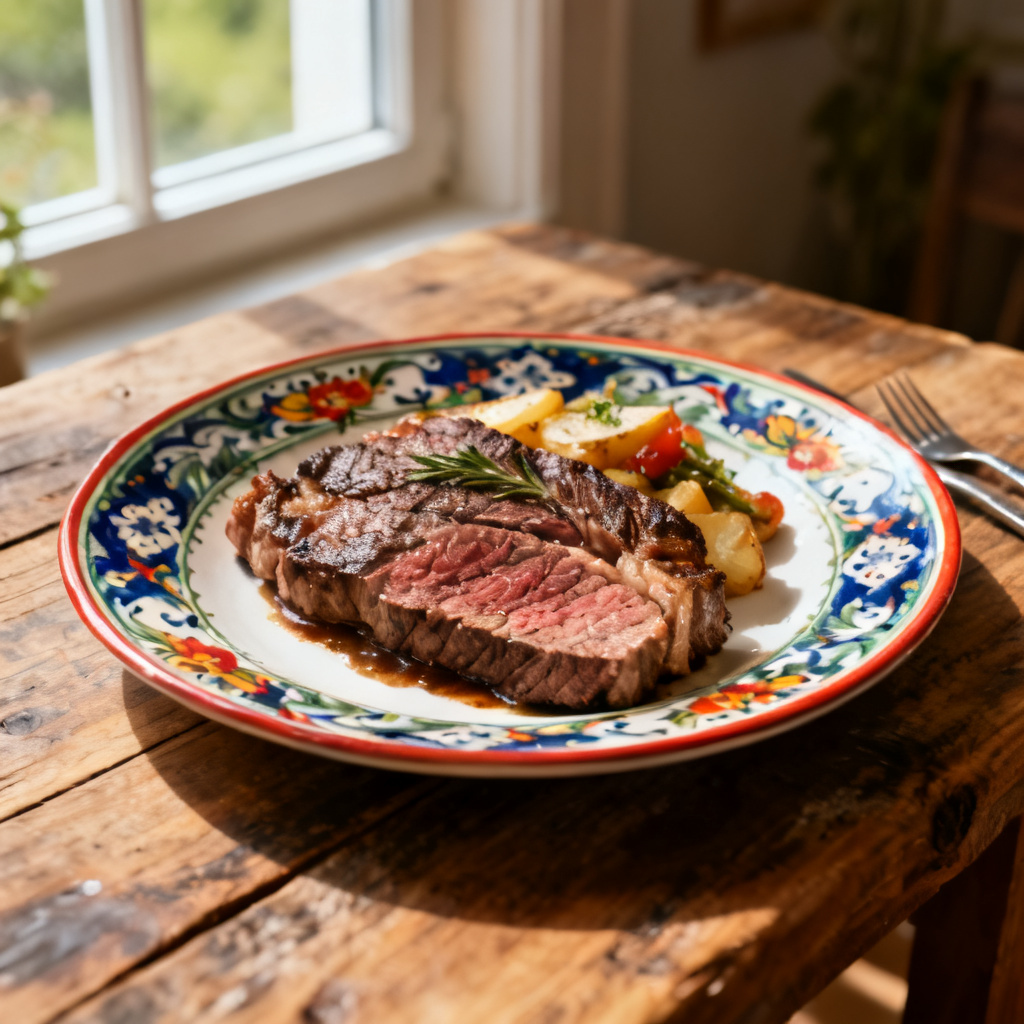 Grillad flankstek med sallad och chilibearnaise
