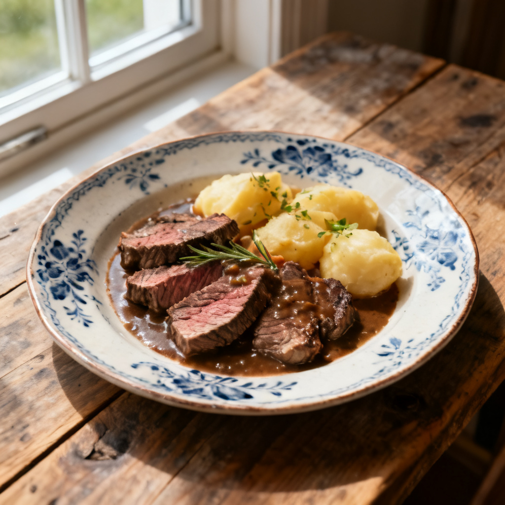 Pannbiffar med parmesankrossad potatis