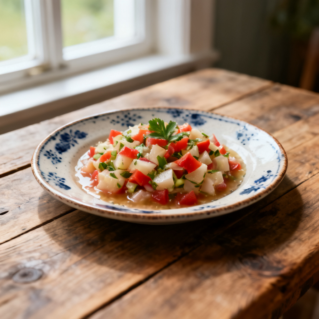 Räkcocktail med blomkål, sesam, alger och sojapicklad svamp