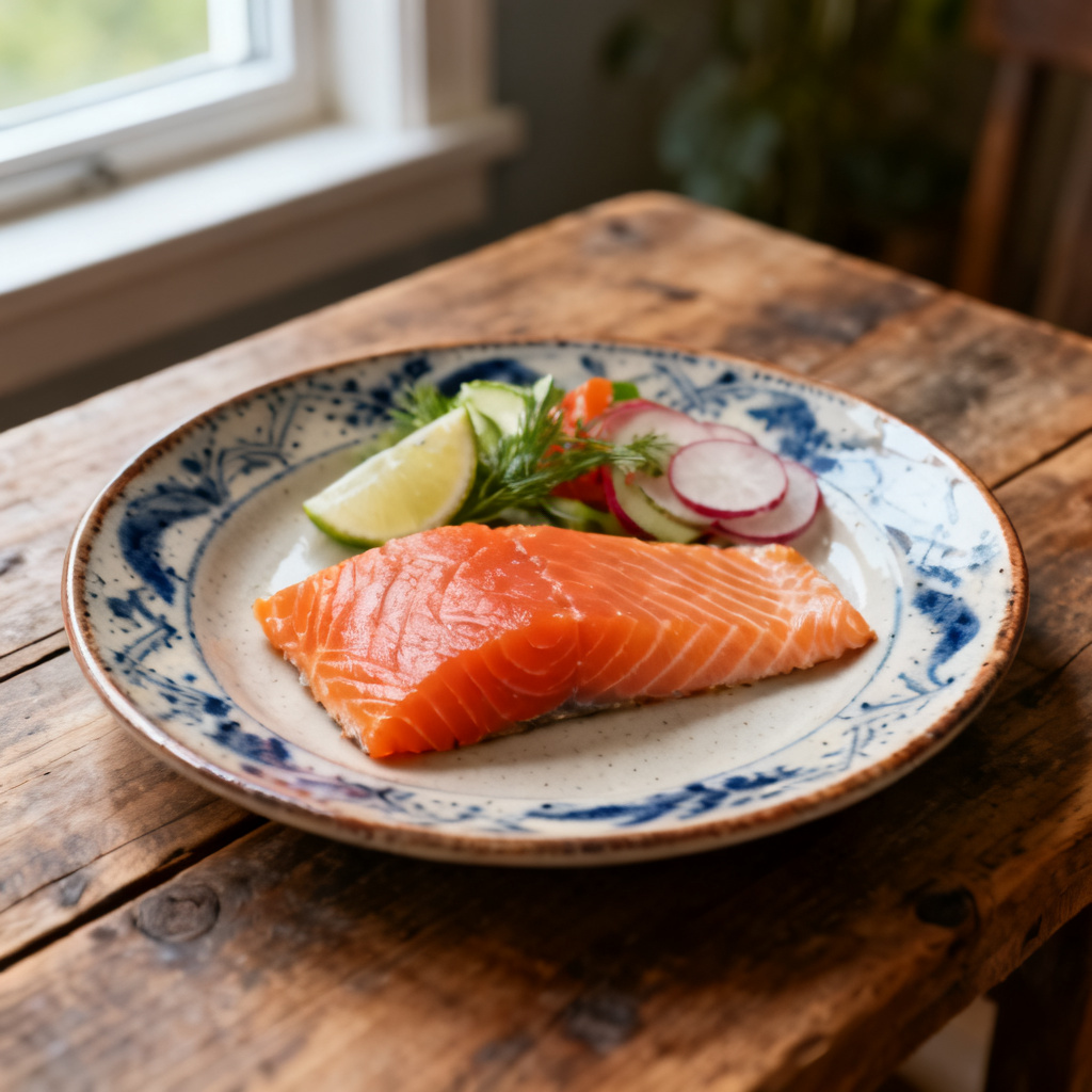 Rökt lax med äppelcrudité och kavringskrisp