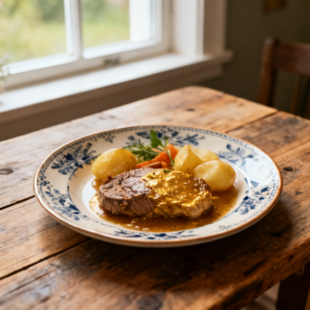Parmesan- och basilikabakad ryggbiff med jordärtskocksgratäng