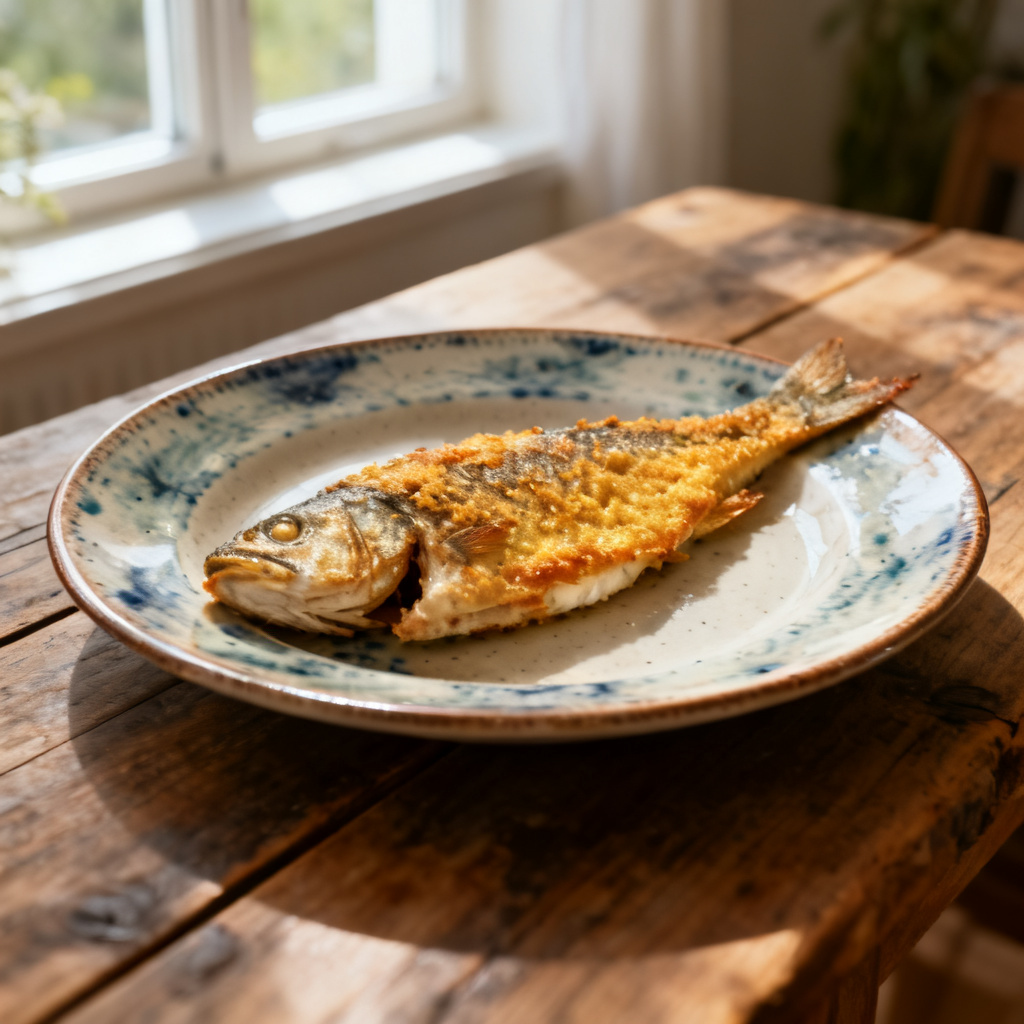Pankobakad torsk med krossad potatis och kall citronsås