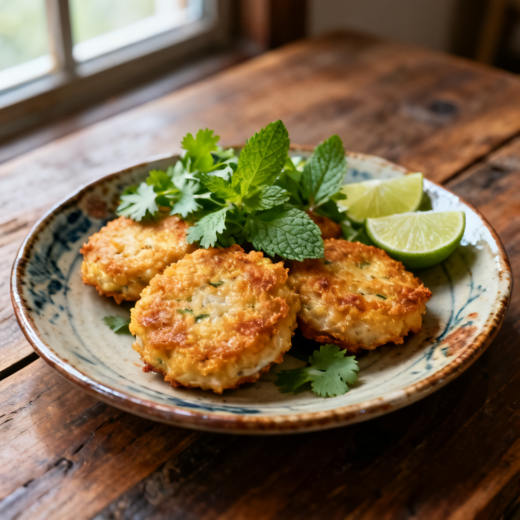 Thailändska kycklingkakor med söt chili-sås