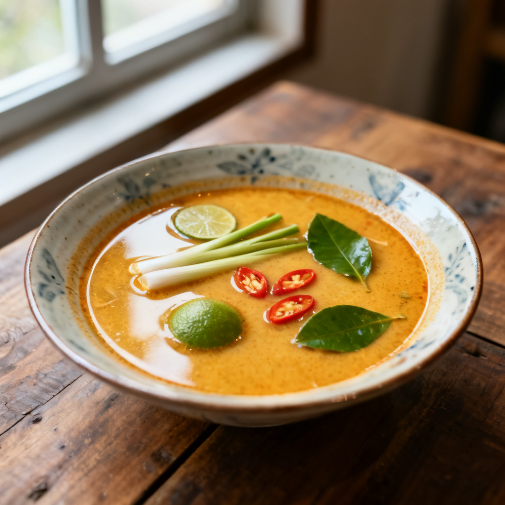 Thailändsk fiskbuljong med grönsaker
